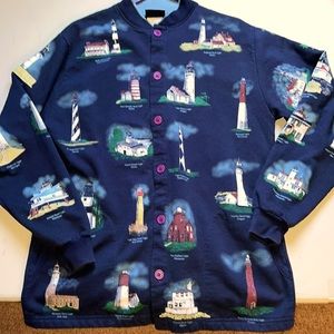 Vintage 1990s Lighthouse Cardigan Sweater sweatshirt by Art Unlimited Maine
